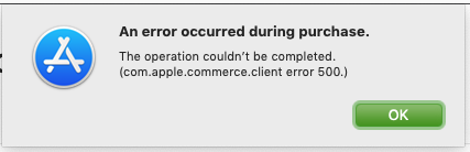 Mac App Store -can't purchase/re-download apps ("error 500")