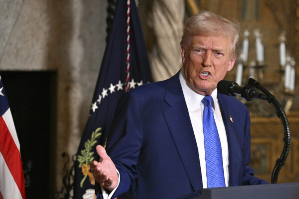 President Donald Trump speaks at Mar-a-Lago