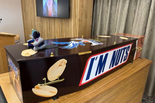 Man buried in Snickers coffin