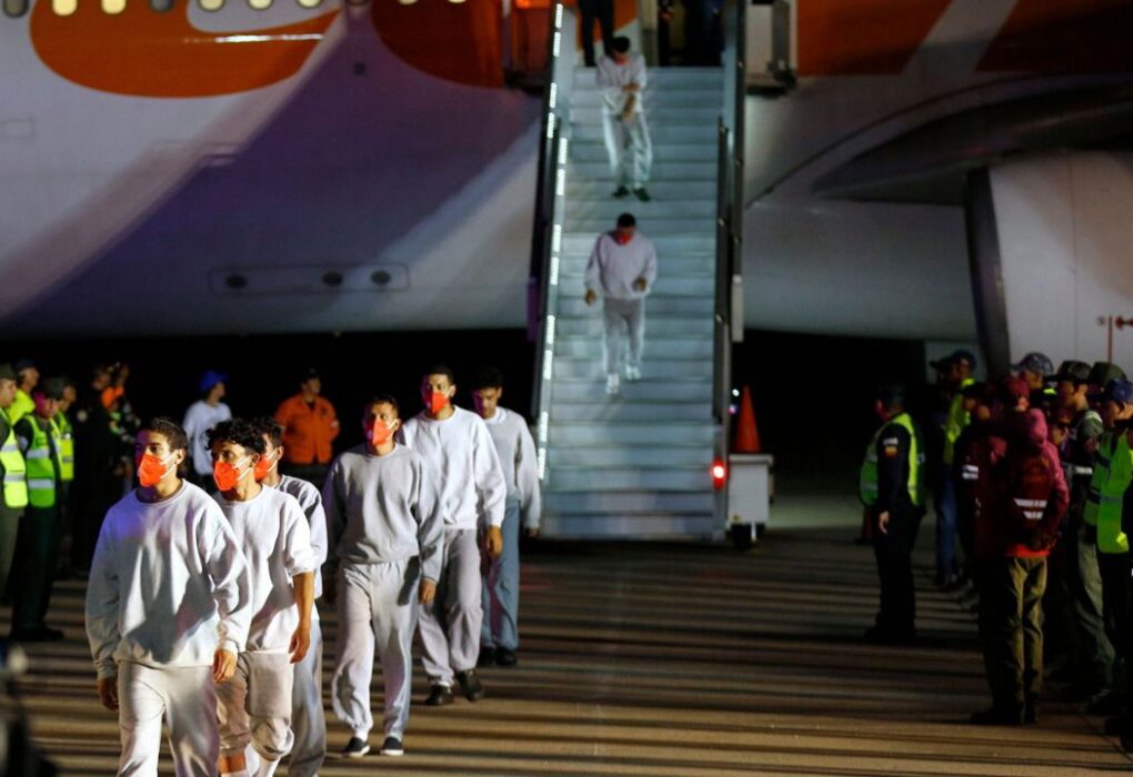 Venezuelan migrants deported from the United States deplane at the Simon Bolivar International Airport in Maiquetia, Venezuela, Feb. 20, 2025. (AP Photo/Cristian Hernandez, File)