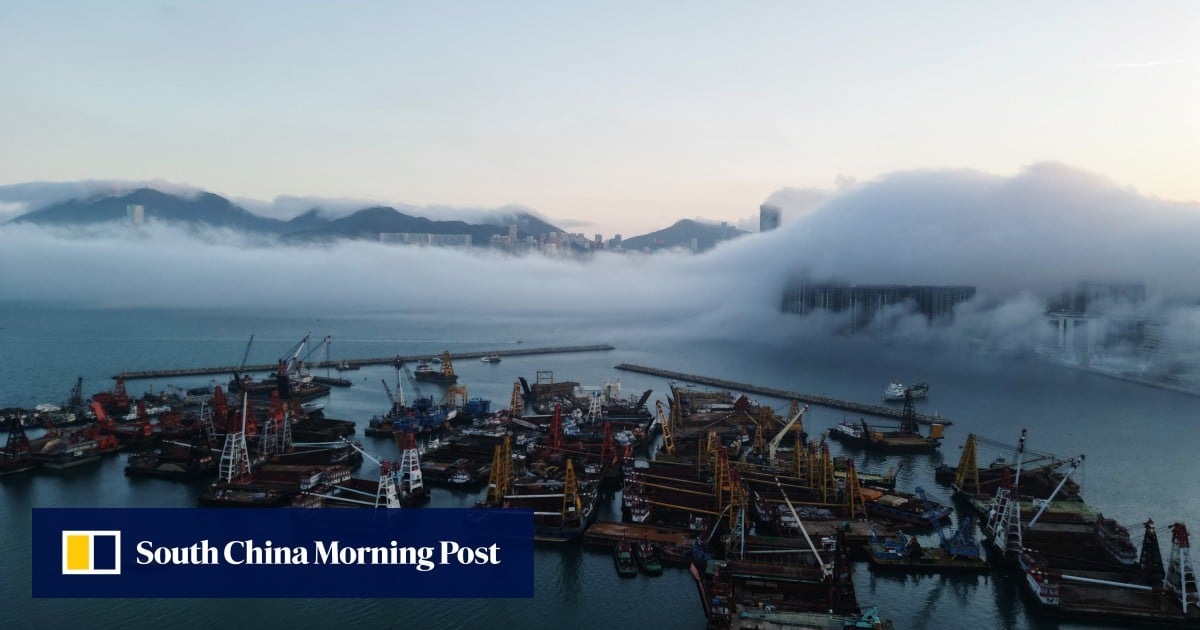 Thick fog blankets Hong Kong’s famed skyline, with visibility plunging