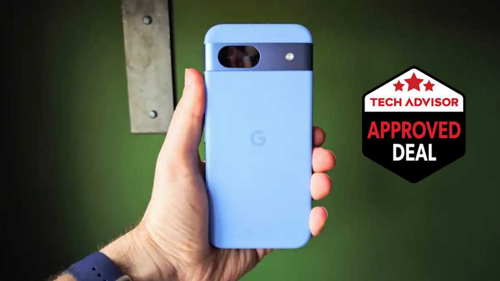 Google Pixel 8a next to Tech Advisor's 'Approved Deal' logo