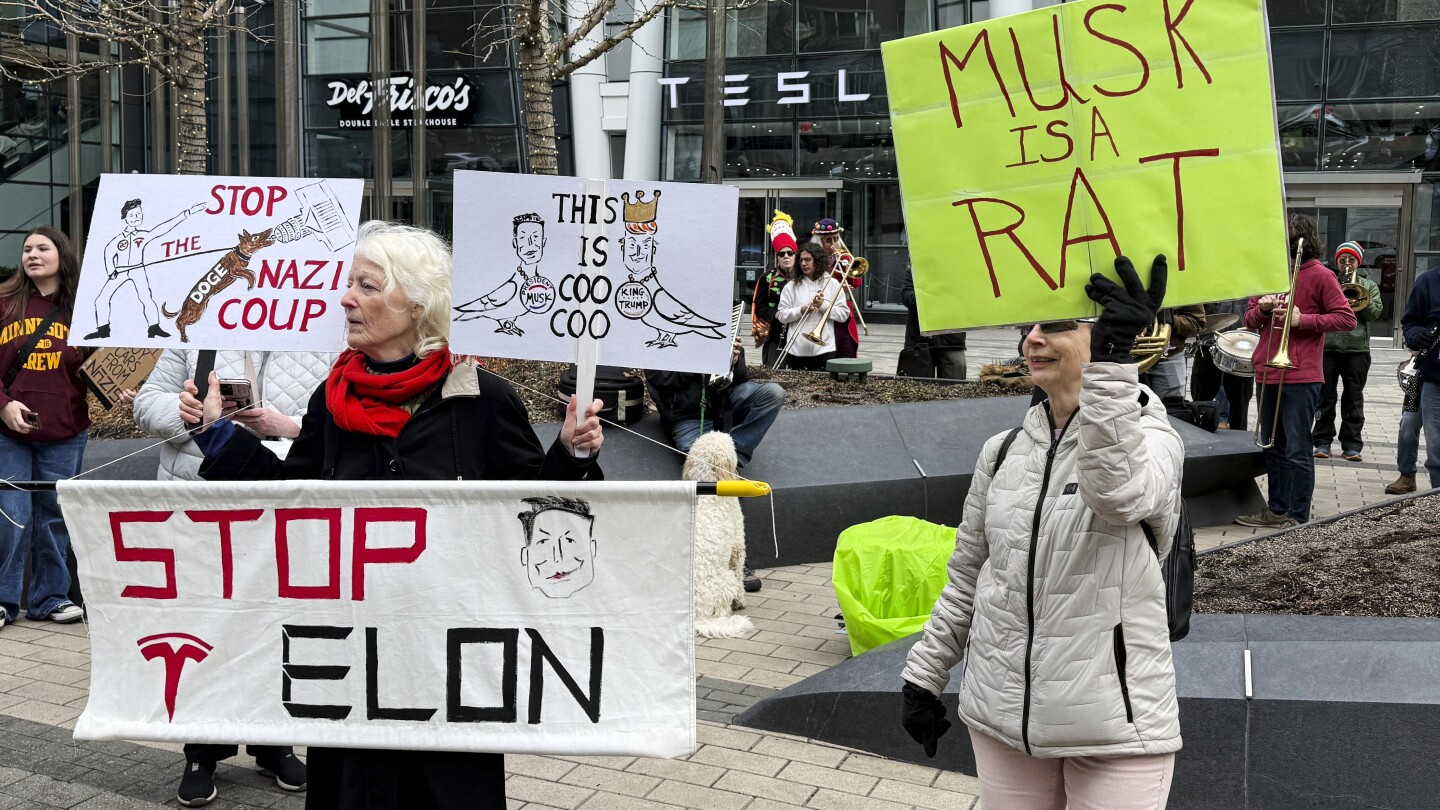 Anti-DOGE protests at Tesla stores target Elon Musk's bottom line