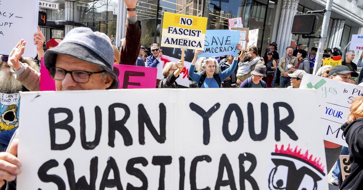 Protesters outraged by Elon Musk's government purge swarm Tesla showrooms