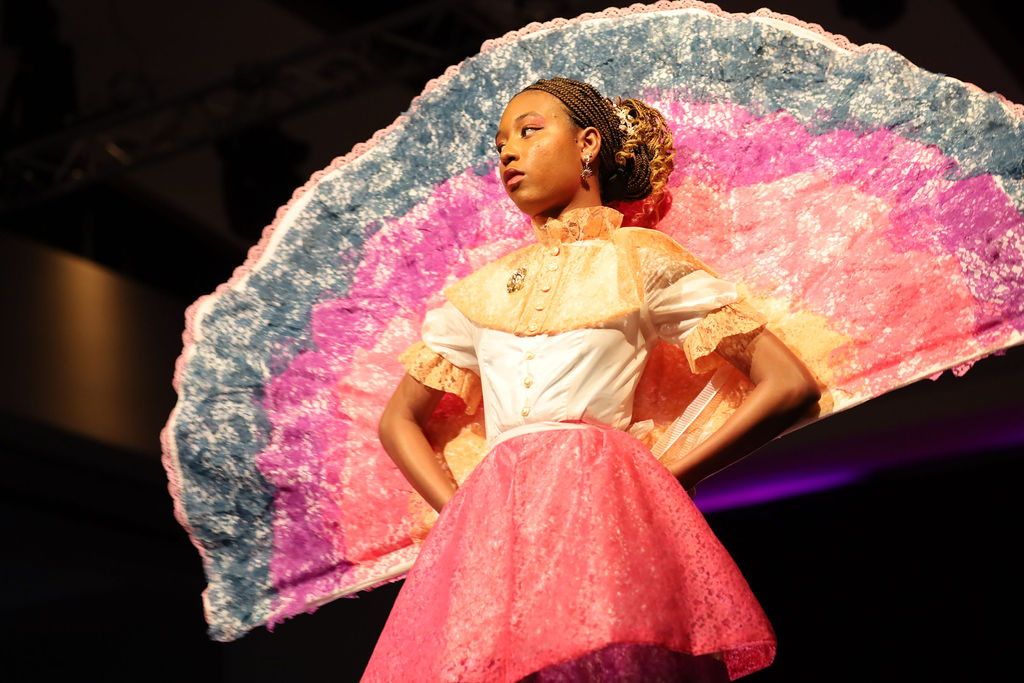 Karena Prince modeling an outfit designed by Zoe Grummons at the MTSU Melting Point fashion show in the Student Union Ballroom on April 12, 2025.