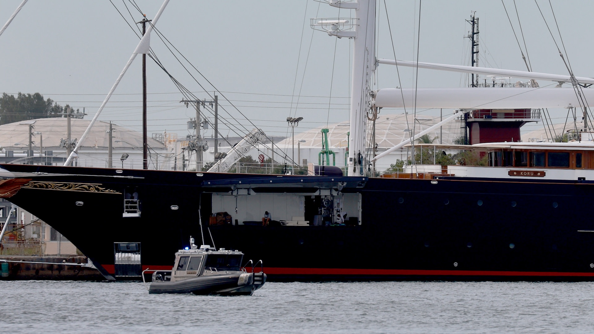 The watercraft includes three enormous 229-foot masts and its own helipad.