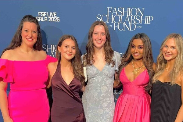 Professor Alexandra Suer (l) and Fashion Scholarship Fund awardees Vivian Hall, Ellie Michaelis, Prateeksha Prabhakar and Megan Huffnagle.