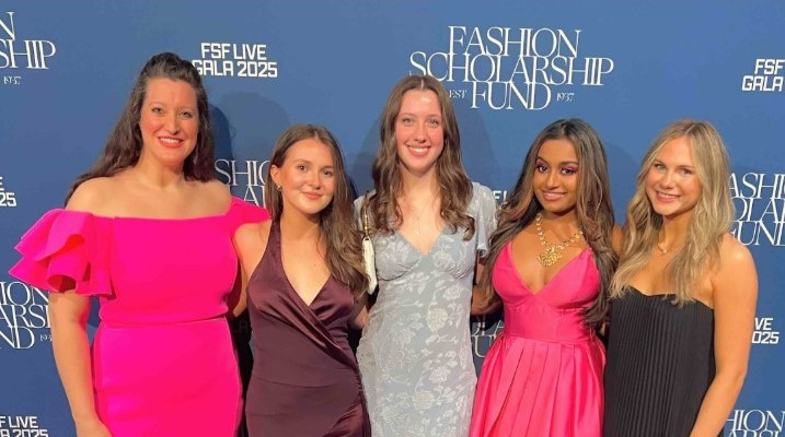 Professor Alexandra Suer (l) and Fashion Scholarship Fund awardees Vivian Hall, Ellie Michaelis, Prateeksha Prabhakar and Megan Huffnagle.