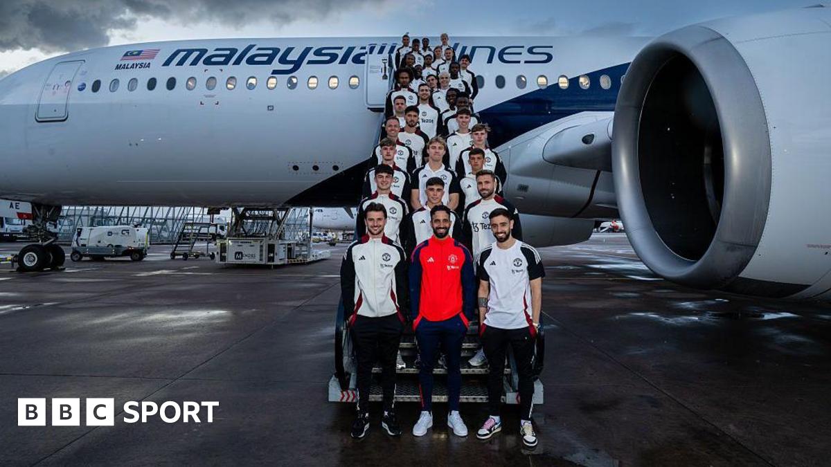 Manchester United players infront of plane