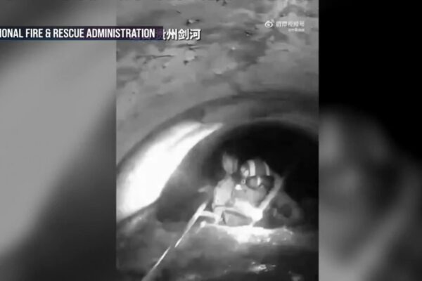 Harrowing video shows child rescued from storm drain in China