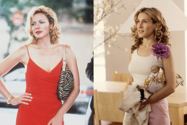 satc - samanth in red, carrie in purple