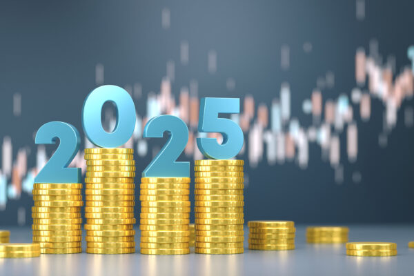 2025 With Coins And Graph. Finance And Economy Concept.