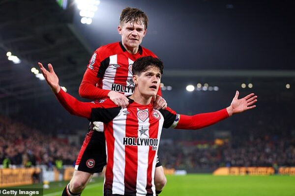Arsenal have agreed a deal for Premier League rival Brentford's Christian Norgaard (centre)