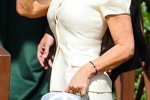 The former journalist and bride-to-be, 55, was photographed walking along a bridge in the island of San Giorgio Maggiore wearing a stunning white headscarf
