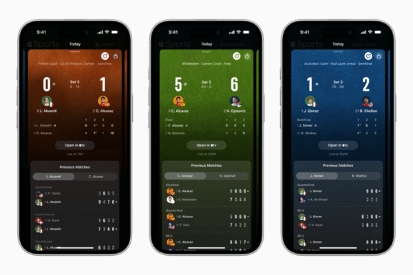 Apple Sports app adds live tennis scores and a redesigned home screen