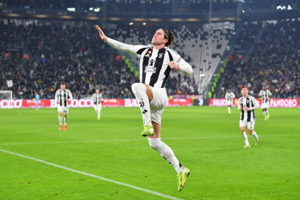 TURIN, ITALY - DECEMBER 17: Dusan Vlahovic of Juventus celebrates scoring his team