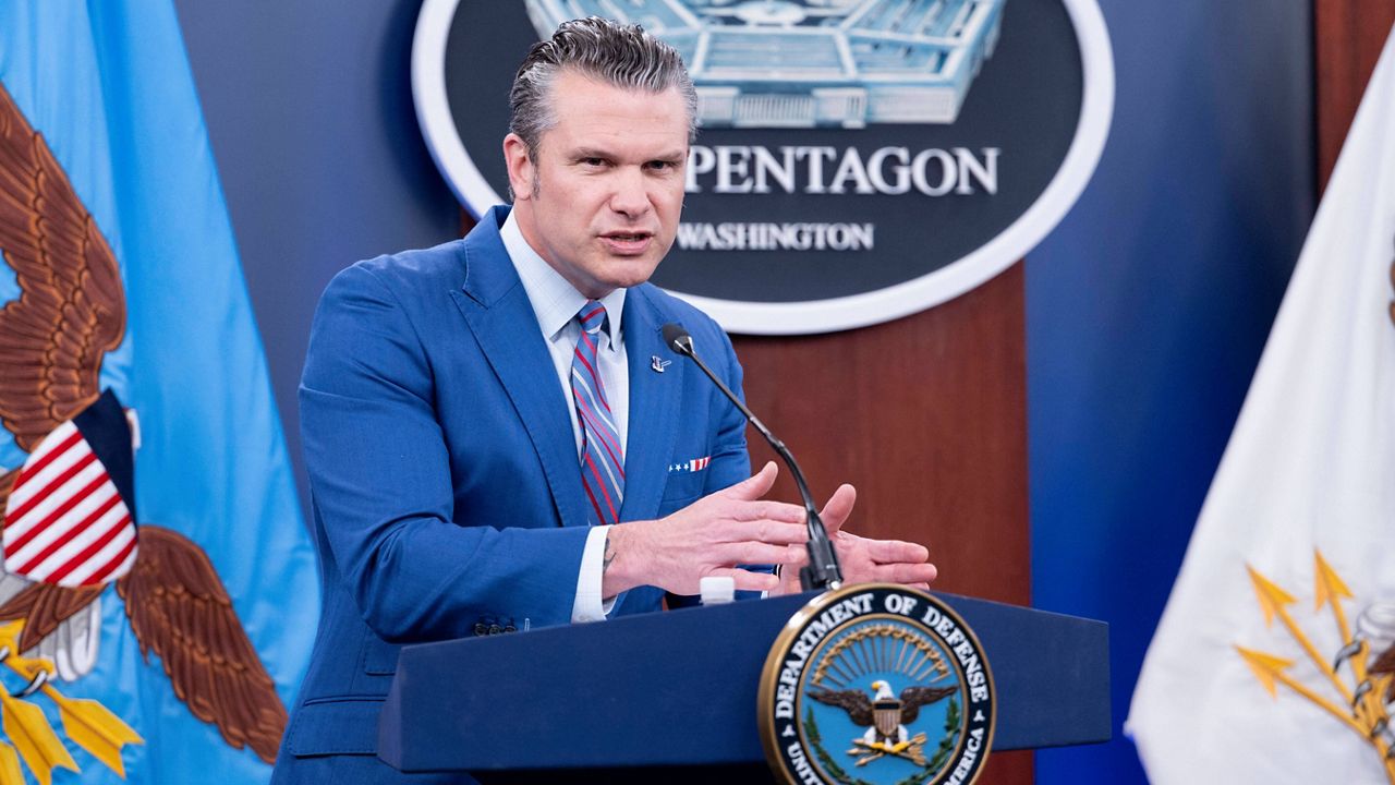 Defense Secretary Pete Hegseth speaks during a news conference at the Pentagon, Thursday, June 26, 2025 in Washington. (AP Photo/Kevin Wolf)