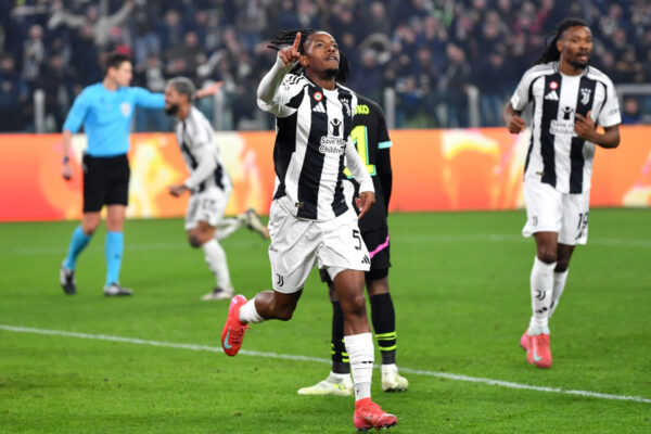 TURIN, ITALY - FEBRUARY 11: Samuel Mbangula of Juventus celebrates scoring his team
