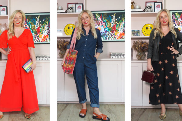 composite image of Antonia Kraskowski wearing three different jumpsuits