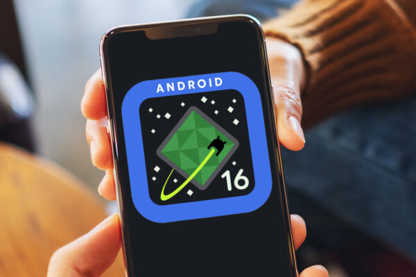 Android 16 logo on a phone