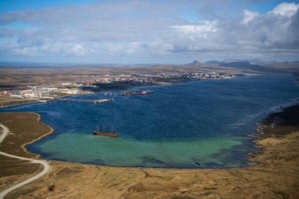 An aerial view of Stanley, Falkland Islands (Malvinas) on October 7, 2019.