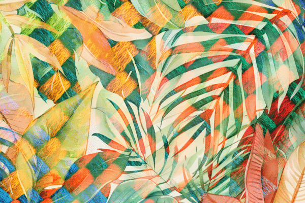 Vintage fabric overlayed to create an abstract nature scene.