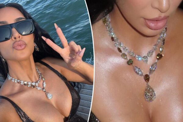 Kim Kardashian gives fans closer look at her 106-carat diamond necklace from Jeff Bezos’ wedding Kim Kardashian gives fans closer look at her 106-carat diamond necklace from Jeff Bezos' wedding