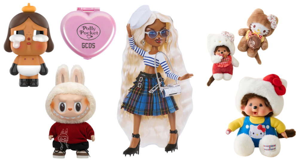The Playful Toys Leading Fashion's Childhood Revival: Pop Mart's Crybaby and Labubu; GCDS x Polly Pocket, Bratz x Jean Paul Gaultier, Urban Outfitters x Hello Kitty and Monchhichi.