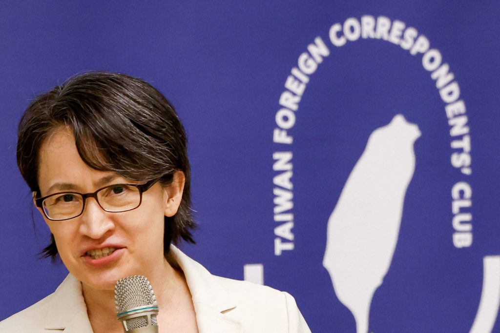 Taiwan's Vice President Hsiao Bi-khim makes a speech at a briefing for foreign media in Taipei