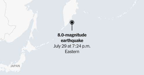 Map: Tracking a Potential Tsunami in the North Pacific Ocean