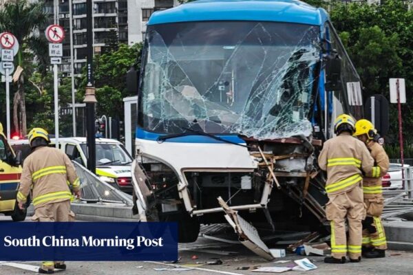 Cyclist injured after Hong Kong tour bus loses control, crashes into road dividers Cyclist injured after Hong Kong tour bus loses control, crashes into road dividers