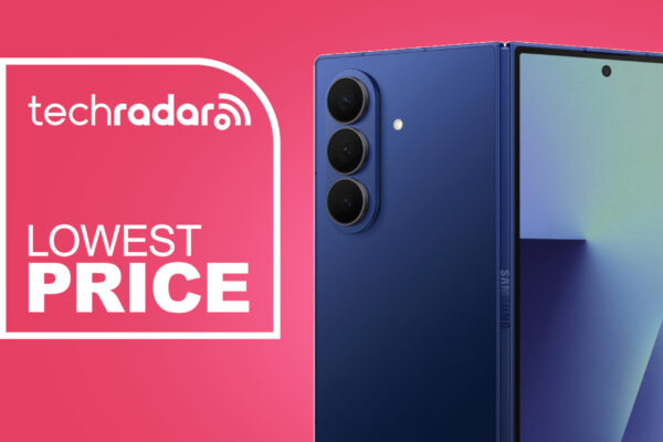 Samsung Galaxy Z Fold 7 on a pink deals background