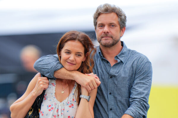 Katie Holmes wears a floral Doen shirt beloved by Taylor Swift with baggy pants and ballet pumps as she walks with former Dawson's Creek costar Joshua Jackson