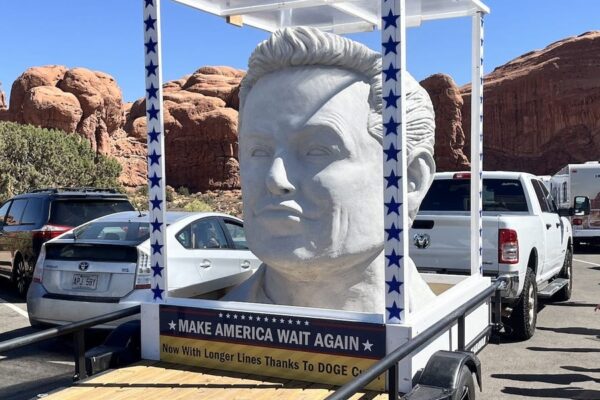 Photos: Elon Musk Bust at Arches National Park Protesting DOGE Cuts