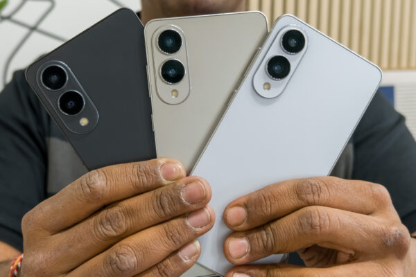 Holding the Galaxy S25 Edge in all three colors