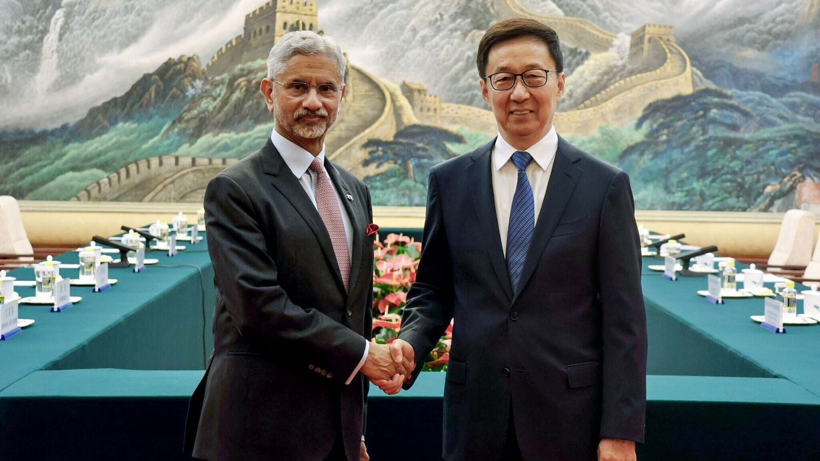 External Affairs Minister S Jaishankar meets China Vice President Han Zheng, in Beijing on Monday.