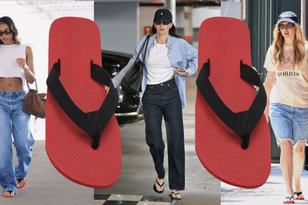 a collage of celebrities wearing The Row Dune sandals in Los Angeles and New York City