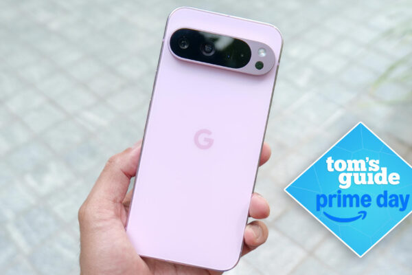 Pixel 9 Pro XL held in the hand with Prime Day badge.