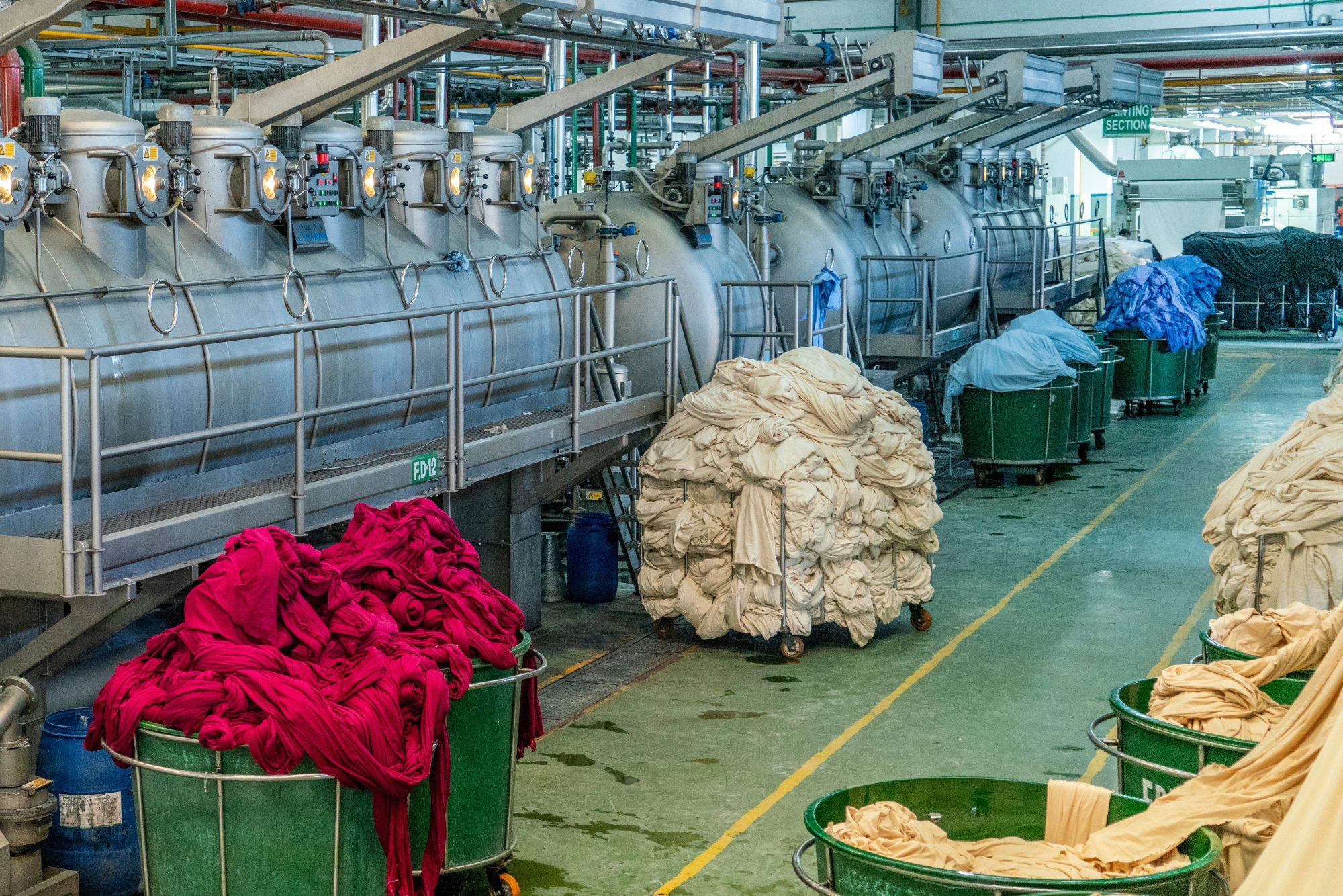 A dyeing operation in Bangladesh. Material production makes up 55 percent of the industry