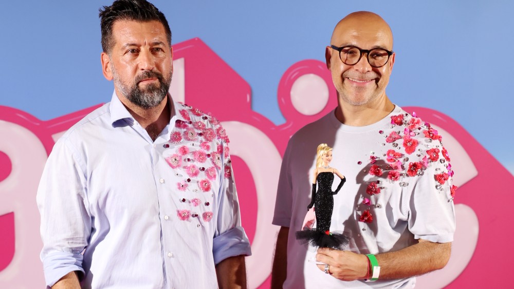 MILAN, ITALY - JULY 18: Gianni Grossi and  Mario Paglino aka Magia2000 attend the premiere for the movie "Barbie" at Cinema Anteo CityLife on July 18, 2023 in Milan, Italy. (Photo by Vittorio Zunino Celotto/Getty Images)