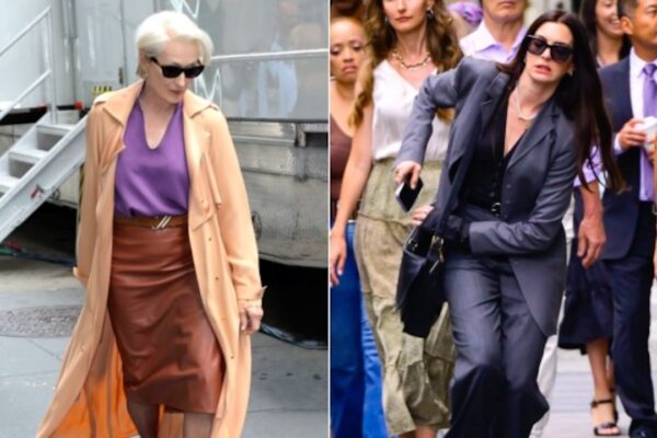 See fashion plates Meryl Streep, Anne Hathaway filming ‘The Devil Wears Prada 2.’ Looks for days.
