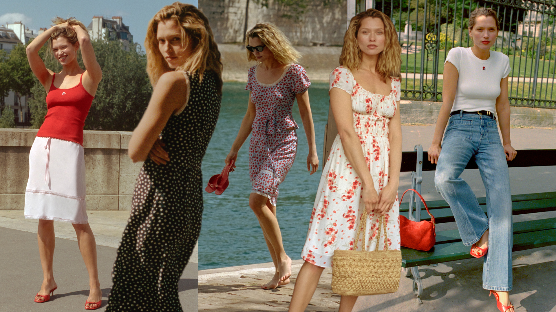 a J.Crew model wears five outfits from the J.Crew Collaboration with Rouje