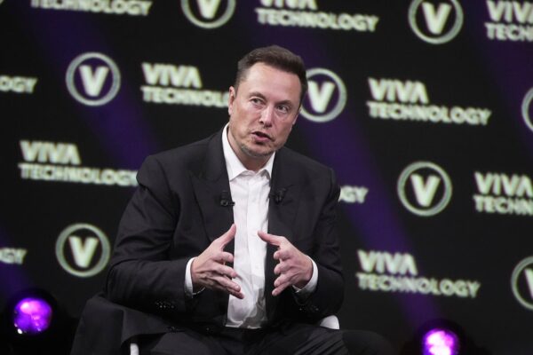 Elon Musk, who owns Twitter, Tesla and SpaceX, speaks at the Vivatech fair Friday, June 16, 2023 in Paris.