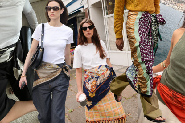 Dawn Tan, Alexa Chung, &nbsp;Laura Vidrequin Roso, Dries Van Noten Spring 2026 Menswear, and Juju Ferentinos, wearing scarves as belts