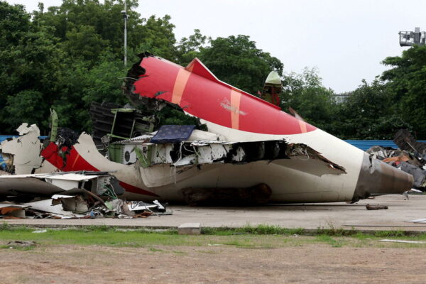 Amit Dave/Reuters via CNN NewsourceWreckage of the Air India Boeing 787-8 Dreamliner plane sits on the open ground