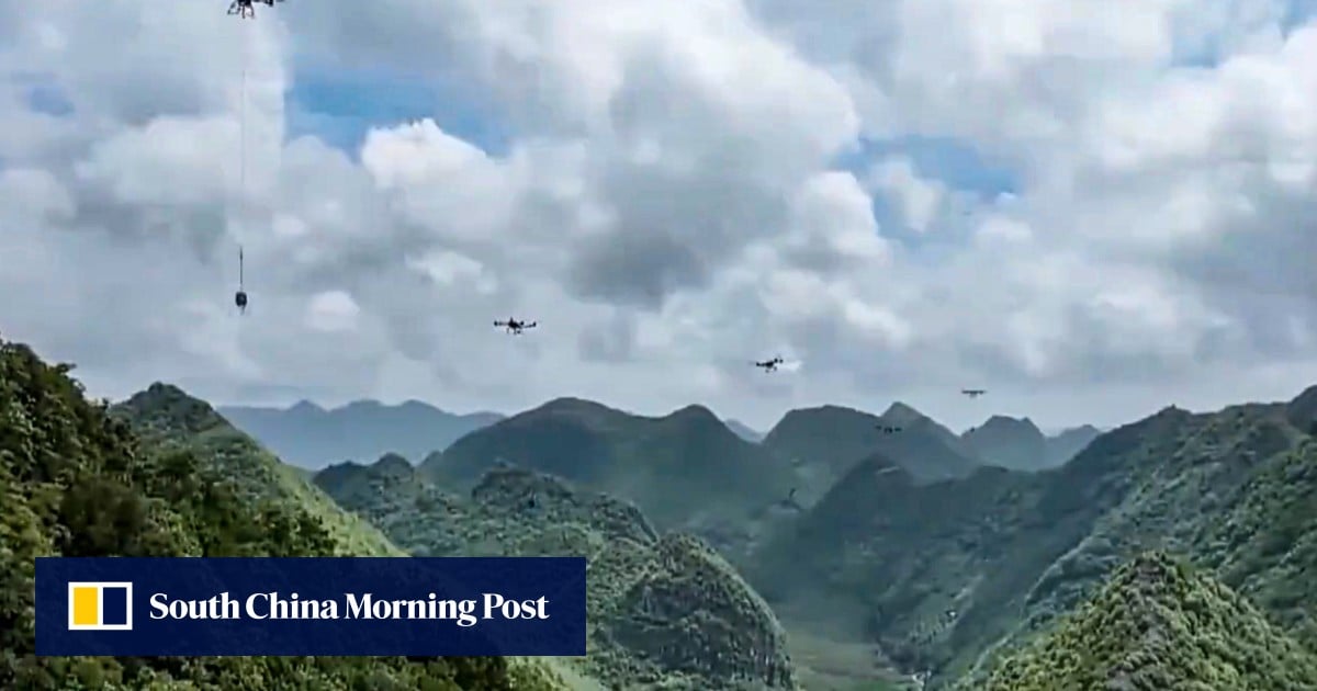 Chinese drones carry 180 tonnes of steel and concrete up mountain in pioneering feat