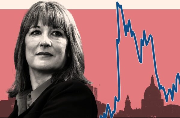 Montage shows Rachel Reeves against a City of London skyline and a line of data