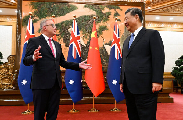 Australia’s Prime Minister Anthony Albanese meets China’s President Xi Jinping at the Great Hall of the People in Beijing in 2023