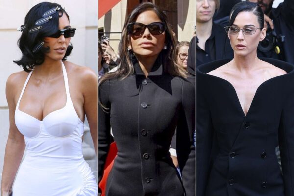 Kim Kardashian with Lauren Sánchez Bezos and Katy Perry at Paris Fashion Week