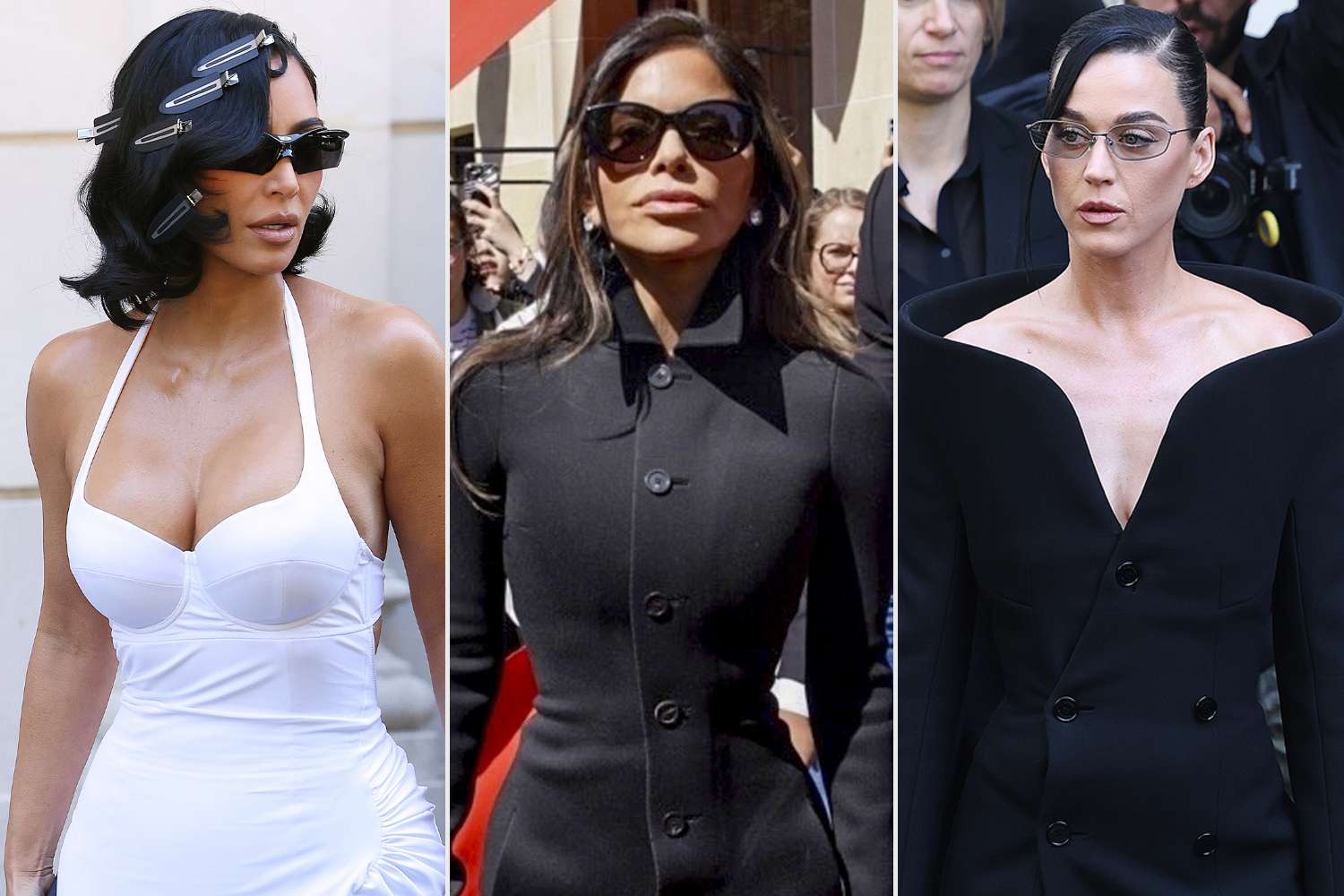 Kim Kardashian with Lauren Sánchez Bezos and Katy Perry at Paris Fashion Week